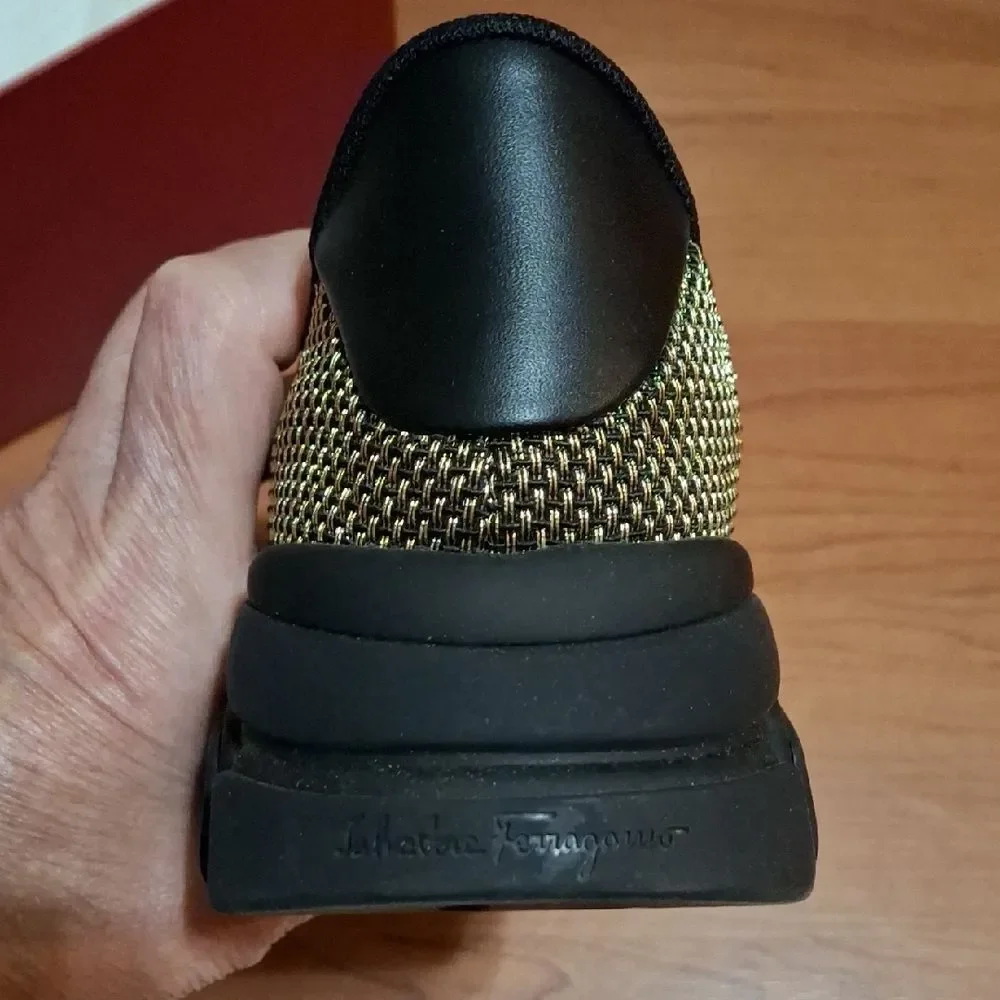 Salvatore Ferragamo Black and Gold Kids Sneakers